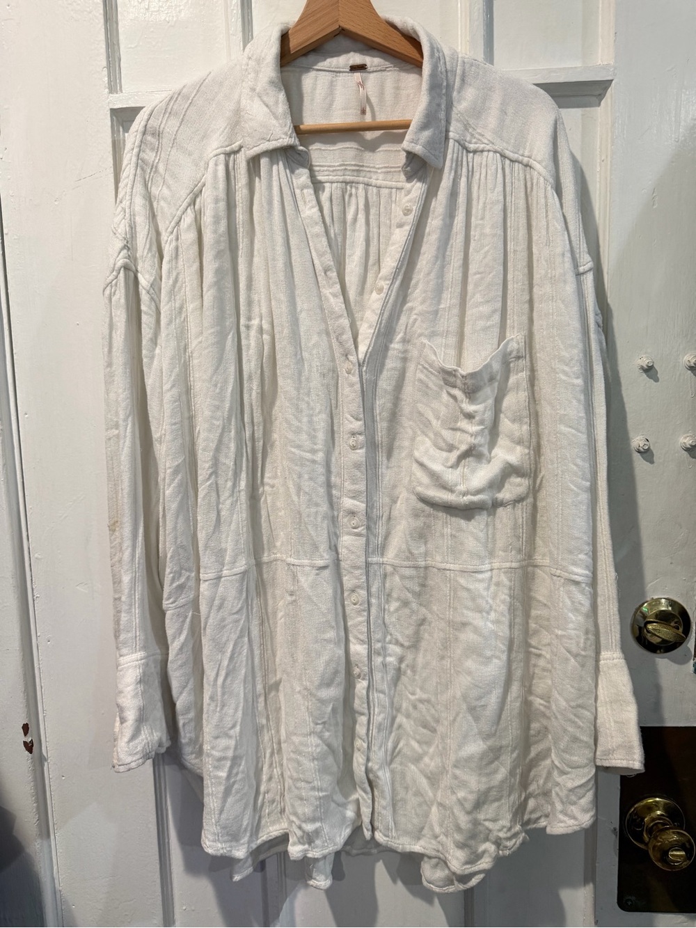 Free People Off-White Button-Front Long Sleeve Top